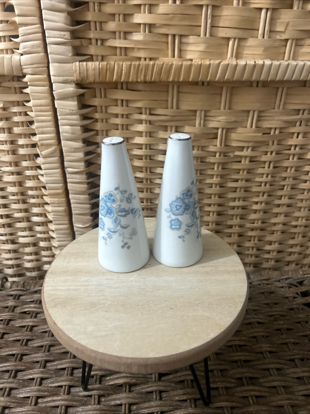 Vintage Cone Shaped Blue Floral Salt & Pepper Shakers Japan Cottagecore Granny